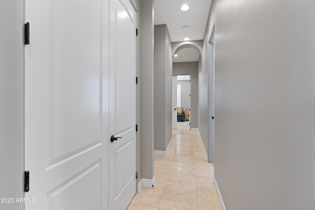 16246 E Gamble Ln, Scottsdale, AZ 85262 - corridor featuring arched walkways, light tile patterned floors, and recessed lighting