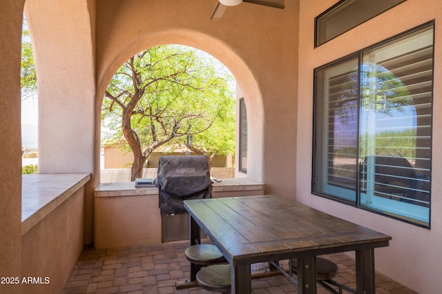 16246 E Gamble Ln, Scottsdale, AZ 85262 - view of patio / terrace featuring a ceiling fan and an outdoor kitchen