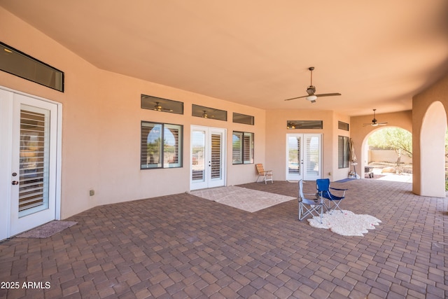 16246 E Gamble Ln, Scottsdale, AZ 85262 - view of patio / terrace featuring french doors and a ceiling fan