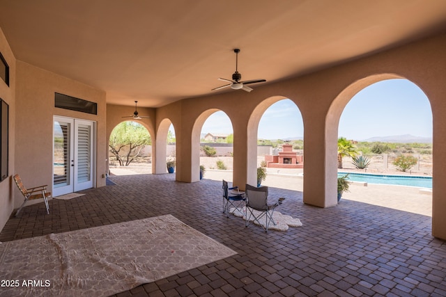 16246 E Gamble Ln, Scottsdale, AZ 85262 - view of patio / terrace with a ceiling fan and a mountain view