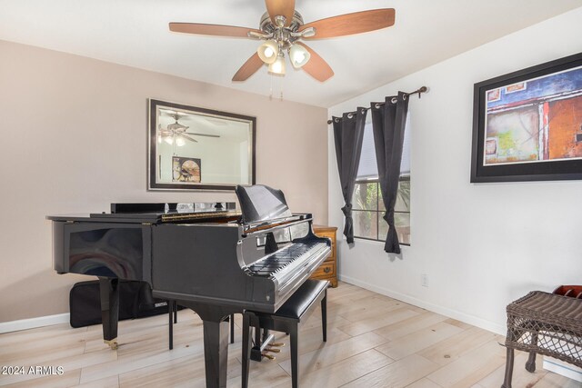 misc room featuring light hardwood / wood-style floors and ceiling fan