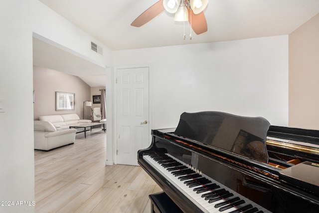 miscellaneous room featuring light hardwood / wood-style floors and ceiling fan