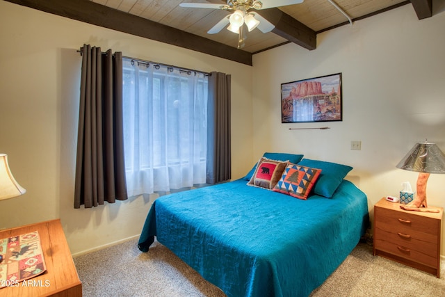 4575 Resort Loop Unit 6, Pinetop, AZ 85935 - carpeted bedroom with beam ceiling, wooden ceiling, ceiling fan, and baseboards