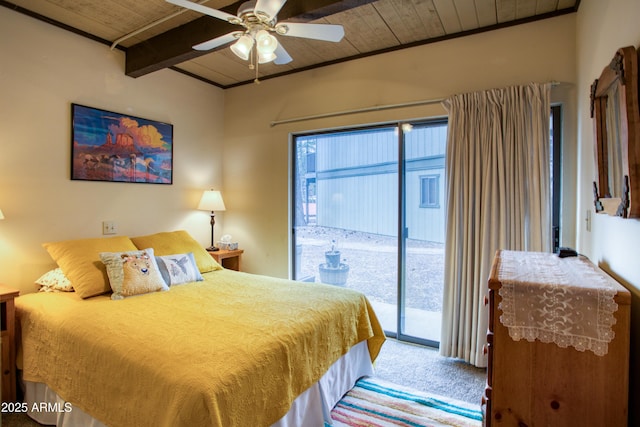 4575 Resort Loop Unit 6, Pinetop, AZ 85935 - bedroom with wood ceiling, access to outside, multiple windows, carpet flooring, and beamed ceiling