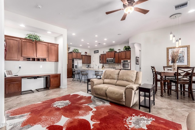 800 W Sycamore Ct, Litchfield Park, AZ 85340 - living area with recessed lighting, a ceiling fan, and visible vents