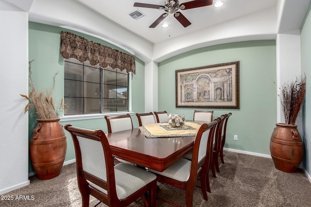 800 W Sycamore Ct, Litchfield Park, AZ 85340 - dining area with carpet, visible vents, a ceiling fan, and baseboards