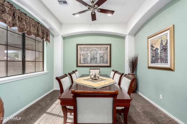 800 W Sycamore Ct, Litchfield Park, AZ 85340 - carpeted dining room with baseboards, visible vents, and a ceiling fan