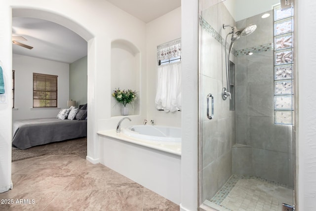 800 W Sycamore Ct, Litchfield Park, AZ 85340 - bathroom with a garden tub, a ceiling fan, a shower stall, and connected bathroom