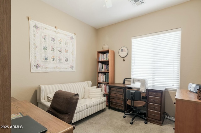 view of carpeted home office