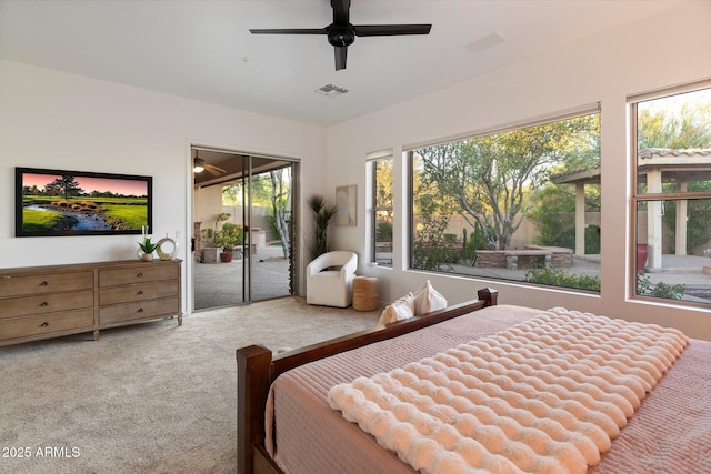 11193 N 121st Way, Scottsdale, AZ 85259 - bedroom featuring access to outside, carpet flooring, and a ceiling fan