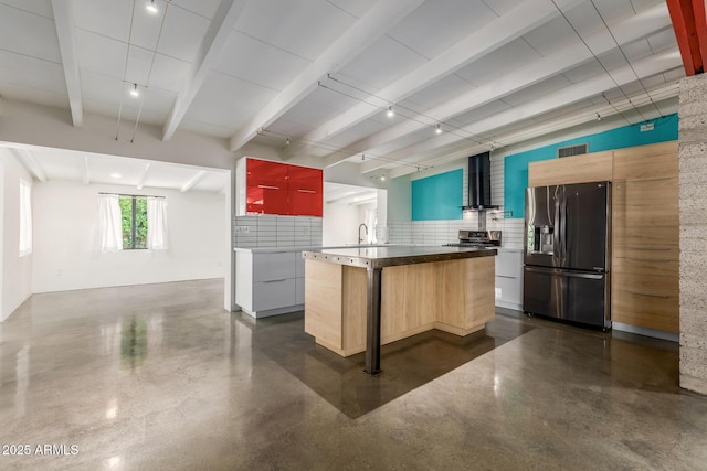 5739 N 11th St, Phoenix, AZ 85014 - kitchen with appliances with stainless steel finishes, wall chimney exhaust hood, modern cabinets, finished concrete flooring, and a sink