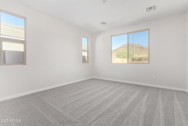 carpeted spare room featuring a mountain view