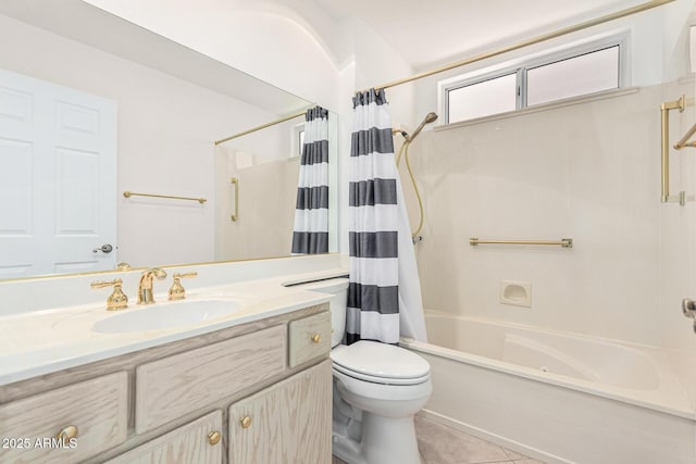 full bathroom featuring tile patterned flooring, vanity, toilet, and shower / bath combo