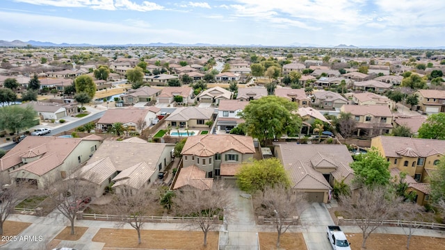 bird's eye view featuring a mountain view and a residential view