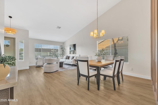 7685 W San Miguel Ave, Glendale, AZ 85303 - dining space with a chandelier, light wood finished floors, and high vaulted ceiling