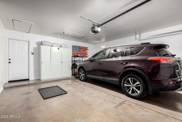 garage with a garage door opener