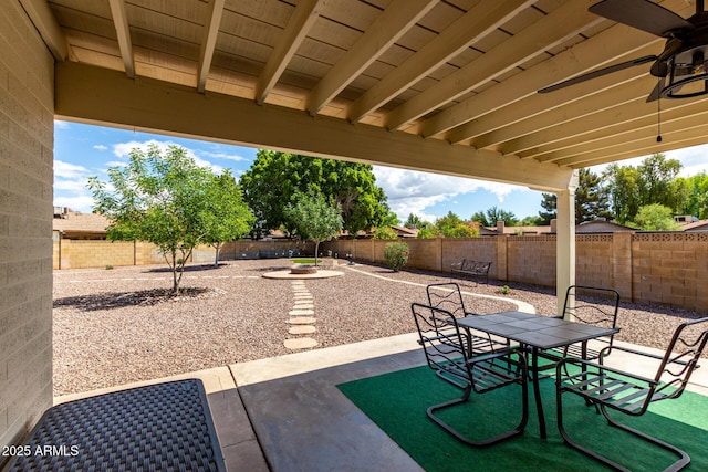 view of patio / terrace featuring a fenced backyard and outdoor dining space