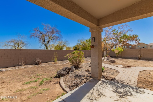 view of yard with a patio area and a fenced backyard