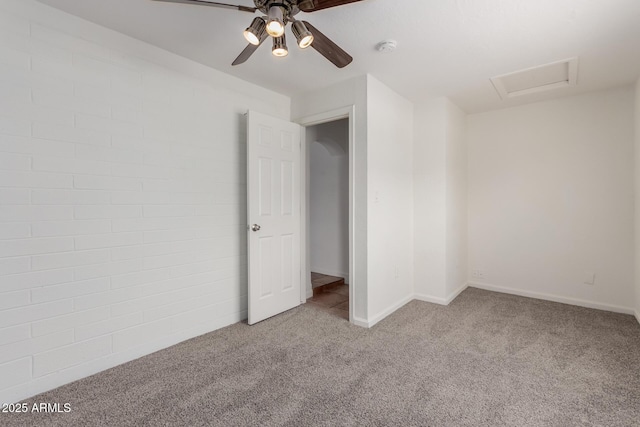 unfurnished bedroom with ceiling fan and light colored carpet