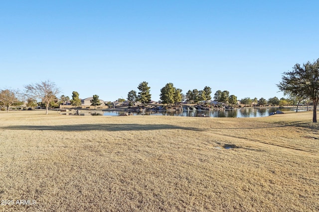 view of yard featuring a water view