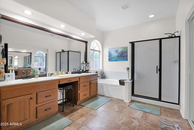 1292 N Renee Ave, Gilbert, AZ 85234 - full bathroom featuring a stall shower, a garden tub, double vanity, and recessed lighting