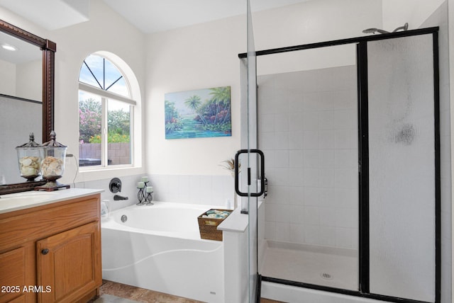 1292 N Renee Ave, Gilbert, AZ 85234 - bathroom with a garden tub, vanity, and a shower stall