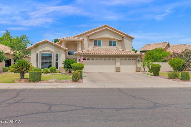 1292 N Renee Ave, Gilbert, AZ 85234 - mediterranean / spanish home with stucco siding, driveway, a garage, and a tiled roof