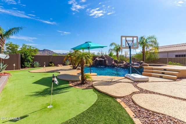 9845 E Inglewood St, Mesa, AZ 85207 - view of swimming pool with a patio, a fenced backyard, and a fenced in pool