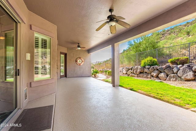9845 E Inglewood St, Mesa, AZ 85207 - view of patio / terrace featuring ceiling fan and fence