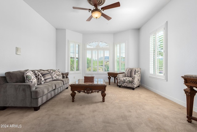 9845 E Inglewood St, Mesa, AZ 85207 - living room with carpet, baseboards, and a ceiling fan