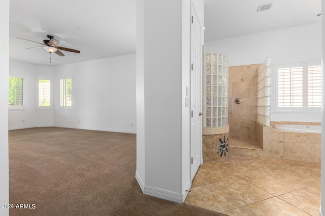9845 E Inglewood St, Mesa, AZ 85207 - full bath with a walk in shower, ceiling fan, plenty of natural light, and tile patterned floors