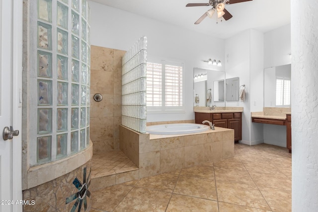 9845 E Inglewood St, Mesa, AZ 85207 - bathroom featuring tile patterned flooring, a garden tub, plenty of natural light, and walk in shower