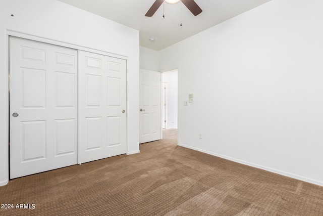 9845 E Inglewood St, Mesa, AZ 85207 - unfurnished bedroom featuring carpet floors, a ceiling fan, baseboards, and a closet