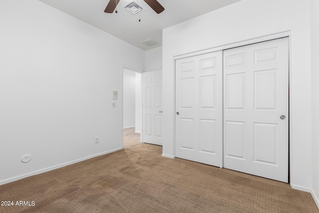 9845 E Inglewood St, Mesa, AZ 85207 - unfurnished bedroom with a ceiling fan, visible vents, baseboards, a closet, and carpet