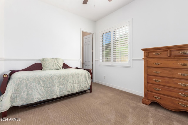 9845 E Inglewood St, Mesa, AZ 85207 - bedroom featuring baseboards, ceiling fan, and light colored carpet