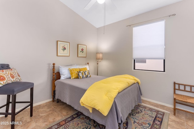 bedroom featuring vaulted ceiling and ceiling fan