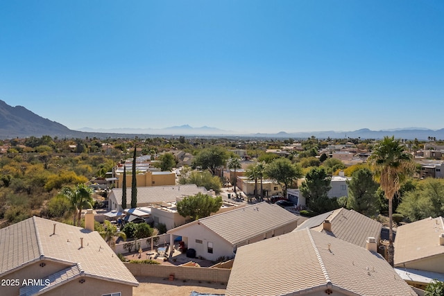 drone / aerial view featuring a mountain view