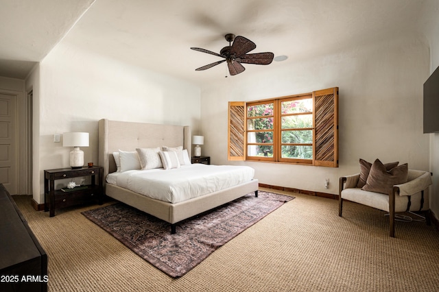bedroom featuring ceiling fan and carpet flooring