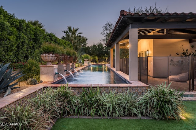 view of pool featuring a hot tub