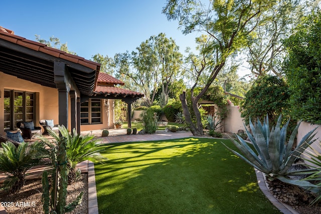 view of yard featuring a patio and a fenced backyard