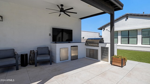 view of patio / terrace featuring ceiling fan, area for grilling, and grilling area