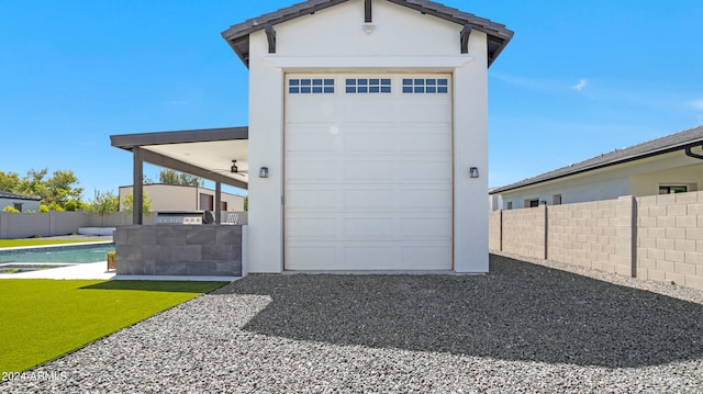 exterior space with a fenced in pool