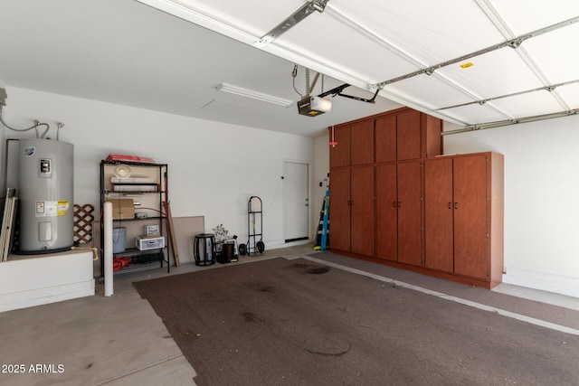 garage featuring a garage door opener and electric water heater