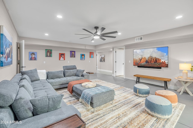 living room with ceiling fan