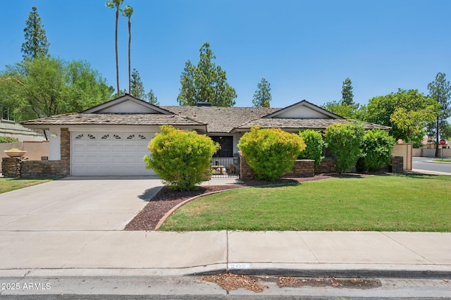 2053 W Natal Cir, Mesa, AZ 85202 - ranch-style home featuring driveway, a garage, a front yard, and stone siding