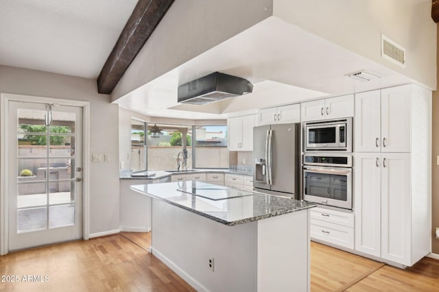 2053 W Natal Cir, Mesa, AZ 85202 - kitchen featuring stainless steel appliances, light wood-type flooring, white cabinetry, light stone countertops, and a center island