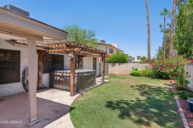 2053 W Natal Cir, Mesa, AZ 85202 - fenced backyard with a hot tub, a pergola, and a patio