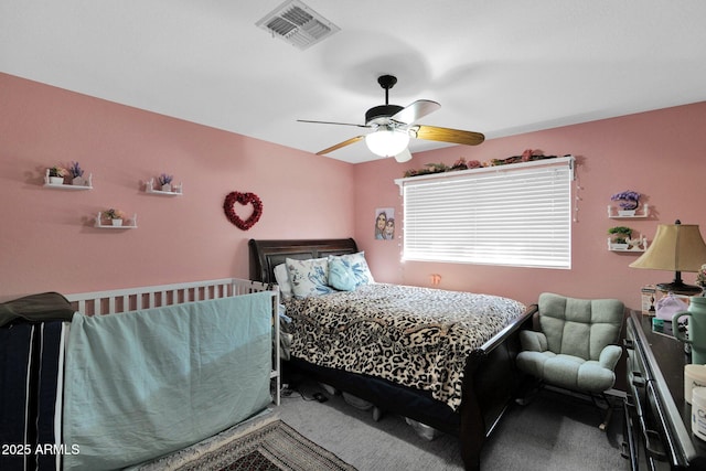 bedroom with carpet floors and ceiling fan