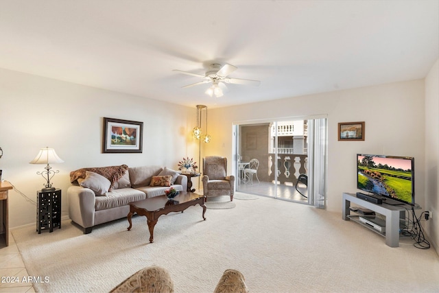 living room with ceiling fan