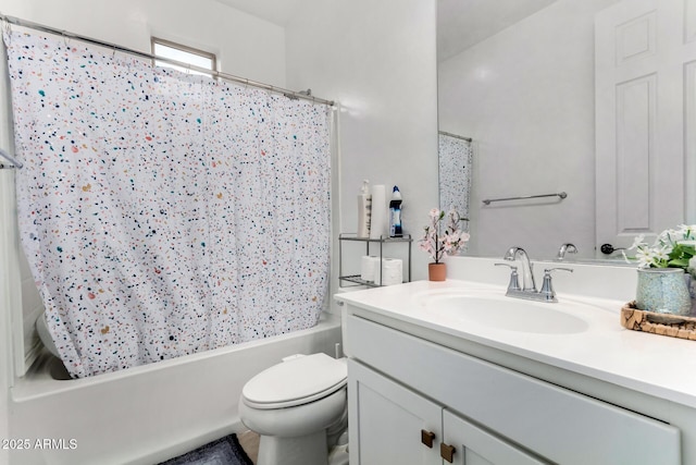 full bathroom featuring vanity, toilet, and shower / bath combo with shower curtain